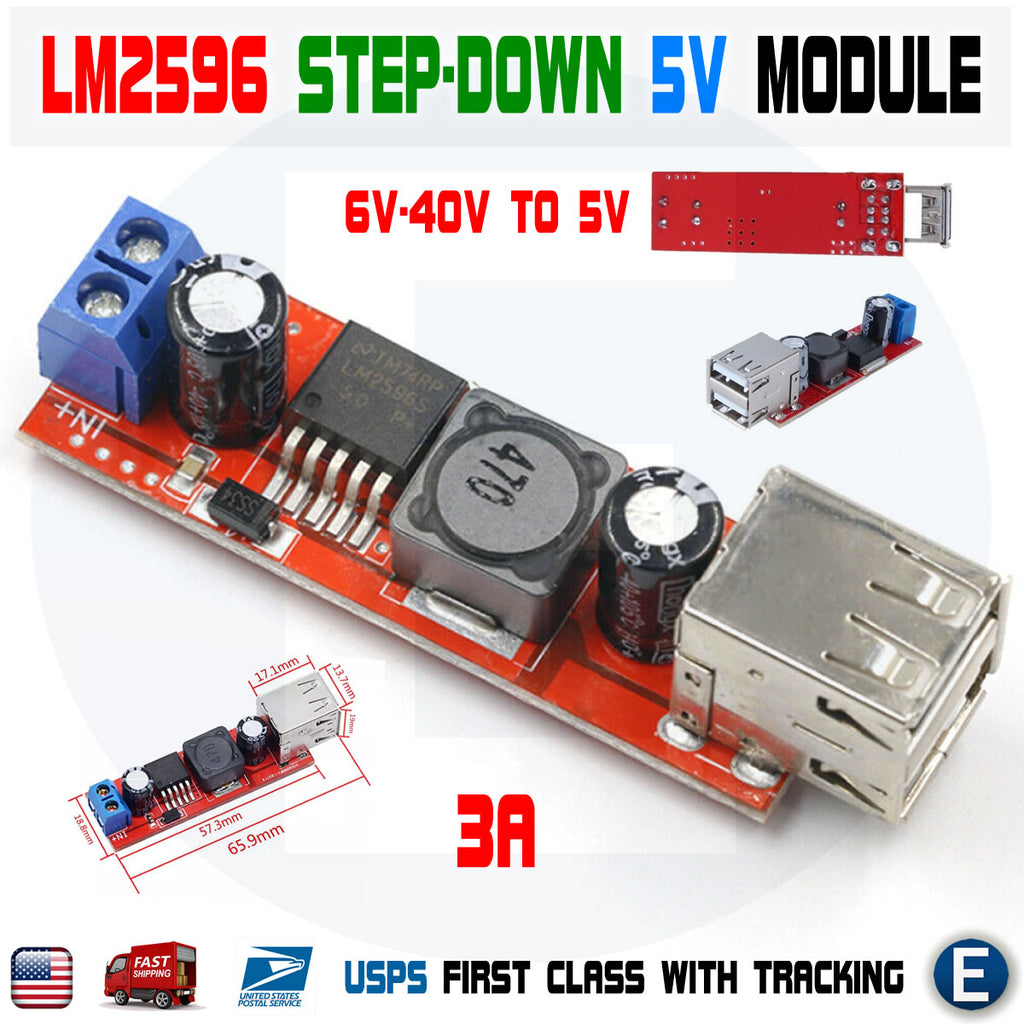 Converter Module LM2596 6V-40V To 5V 3A Double USB Charge DC-DC Step-down Dual