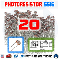 20PCS 5516 5MM 5K-10K Photoresistor Light-Dependent Resistor Sensor GL5516 USA