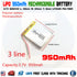 950mAh 3.7V lipo rechargeable Battery 603443 polymer lithium Li-Po 3 line