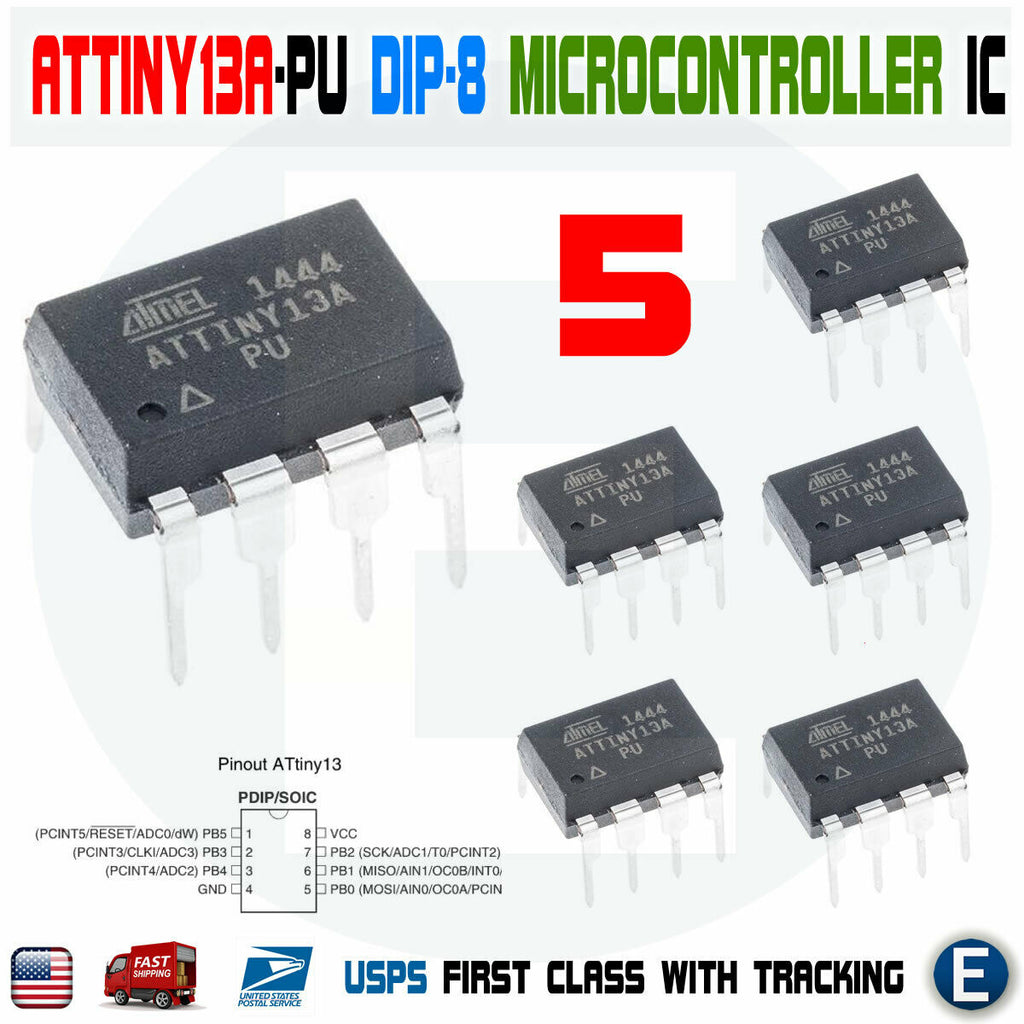 5Pcs ATTINY13A-PU ATTINY13 ATTINY13 Microcontroller IC DIP8 IC MCU AVR 1K FLASH 20MHZ