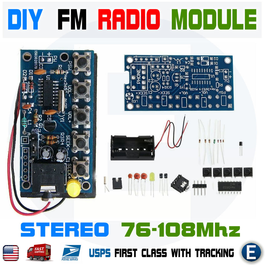 Wireless Stereo FM Radio Receiver Module PCB DIY Electronic Kits 76MHz ...