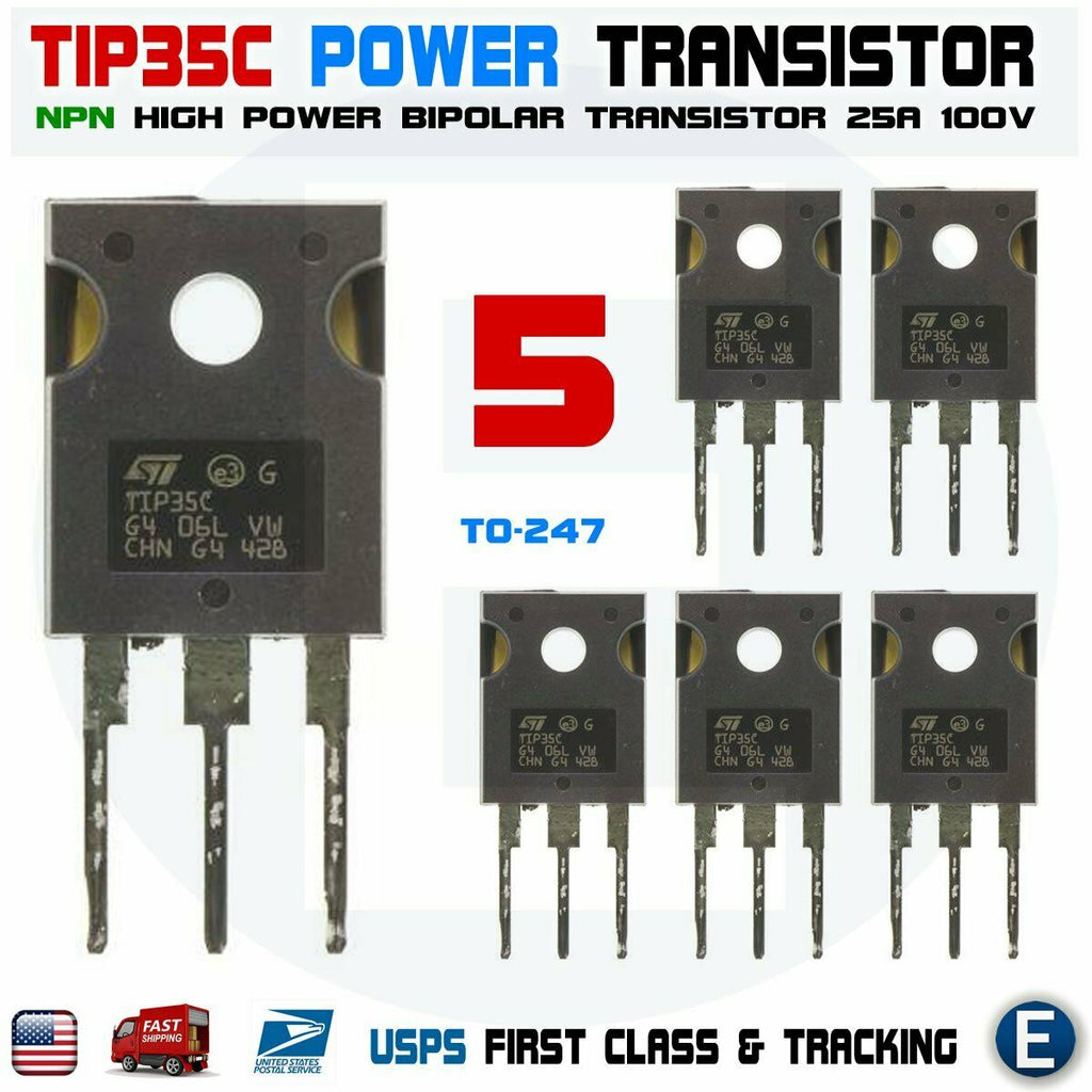 5pcs TIP35C TIP35 NPN High Power Transistor 25A 100V bipolar TO-247