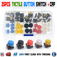 25pcs Tactile Push Button Switch Momentary Micro switch button + 25pcs Tact Caps - eElectronicParts