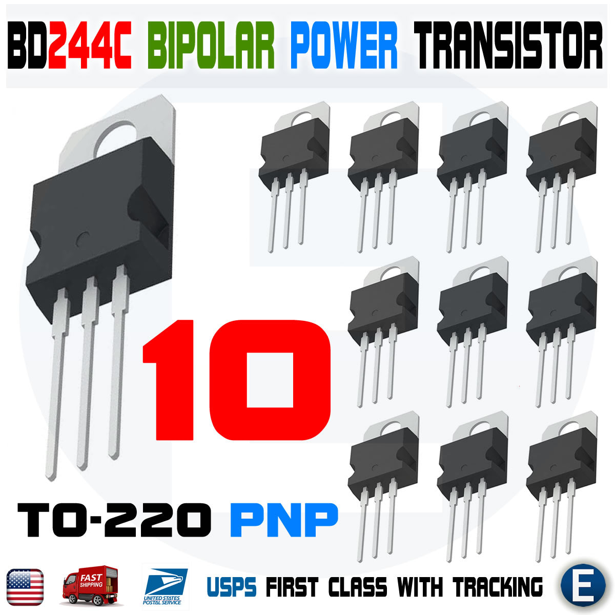 10PCS BD244C Power Transistor PNP 45V 6A 65W TO-220 Bipolar