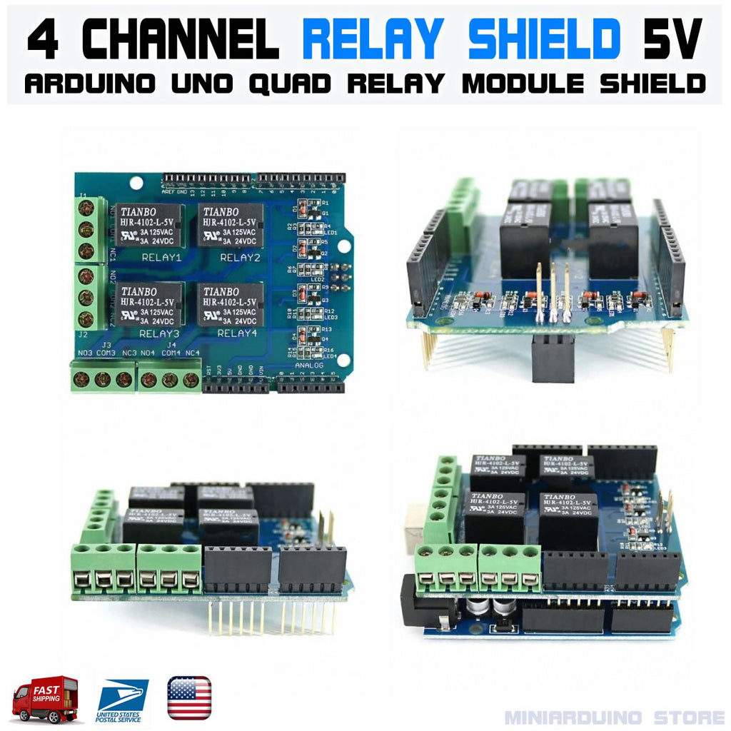 Relay Shield 5V 4-channel 4CH relay QUAD module Arduino UNO R3 ...