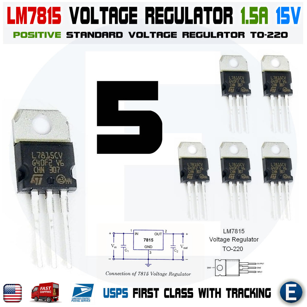 5pcs LM7815 L7815CV 7815 15V Linear Positive Voltage Regulator IC - eElectronicParts