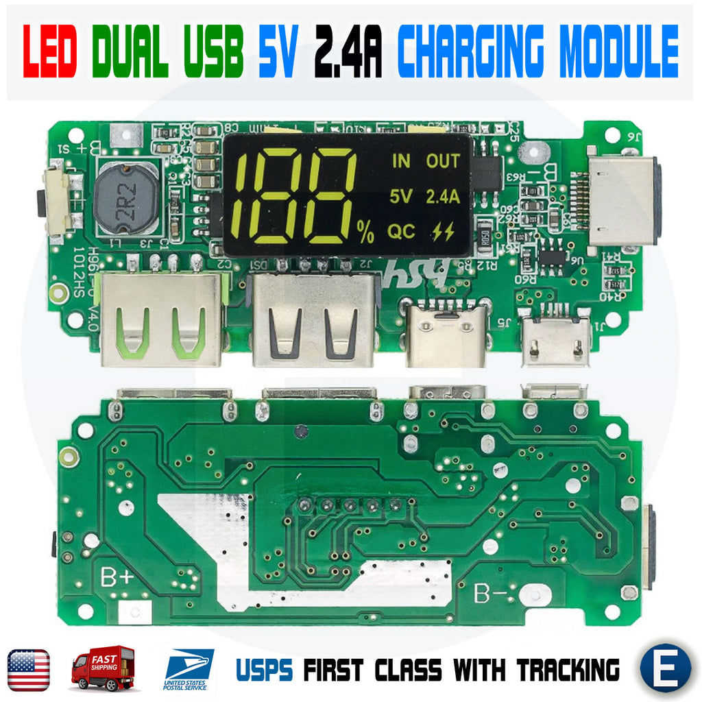 LED Dual USB 5V 2.4A Micro/Type-C USB Mobile Power Bank 18650 Charging Module