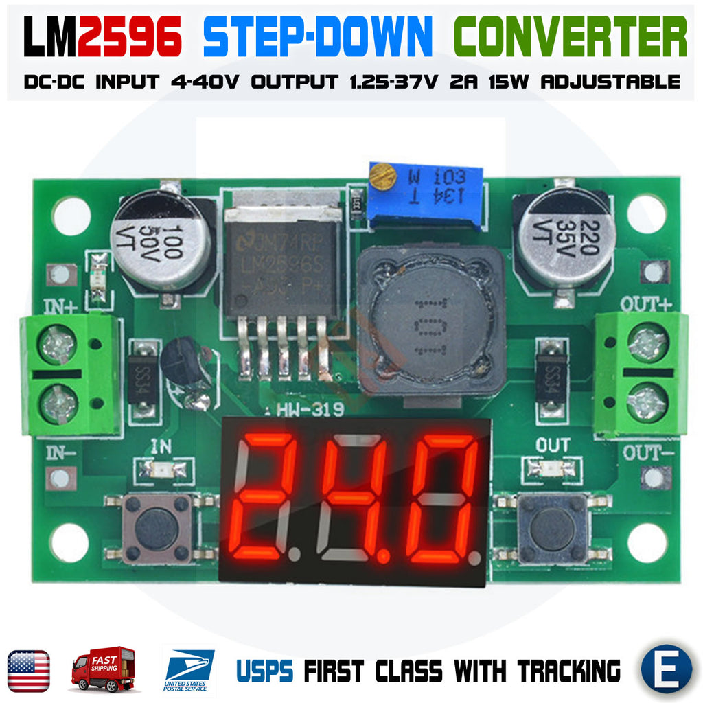 LM2596 Step-Down DC-DC 40V / 2A Voltage Buck Converter Adjustable LED Display US - eElectronicParts