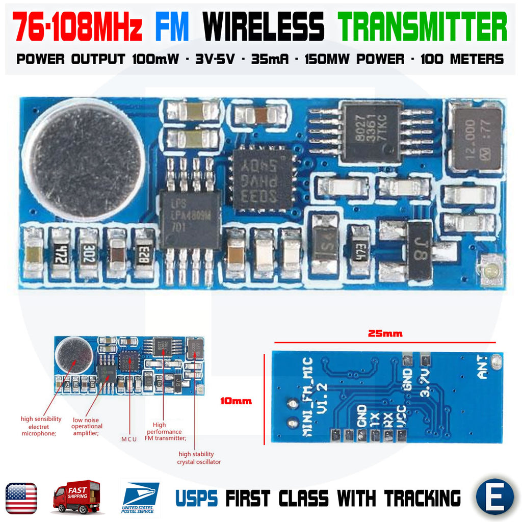 Mini FM Wireless Microphone Transmitter Spy Bug Module Single Channel ...