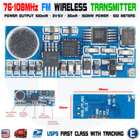 Mini FM Wireless Microphone Transmitter Spy Bug Module Single Channel Board 3-5V 100mW Adjustable Sensitivity USB to TTL 80KΩ 76-108MHz
