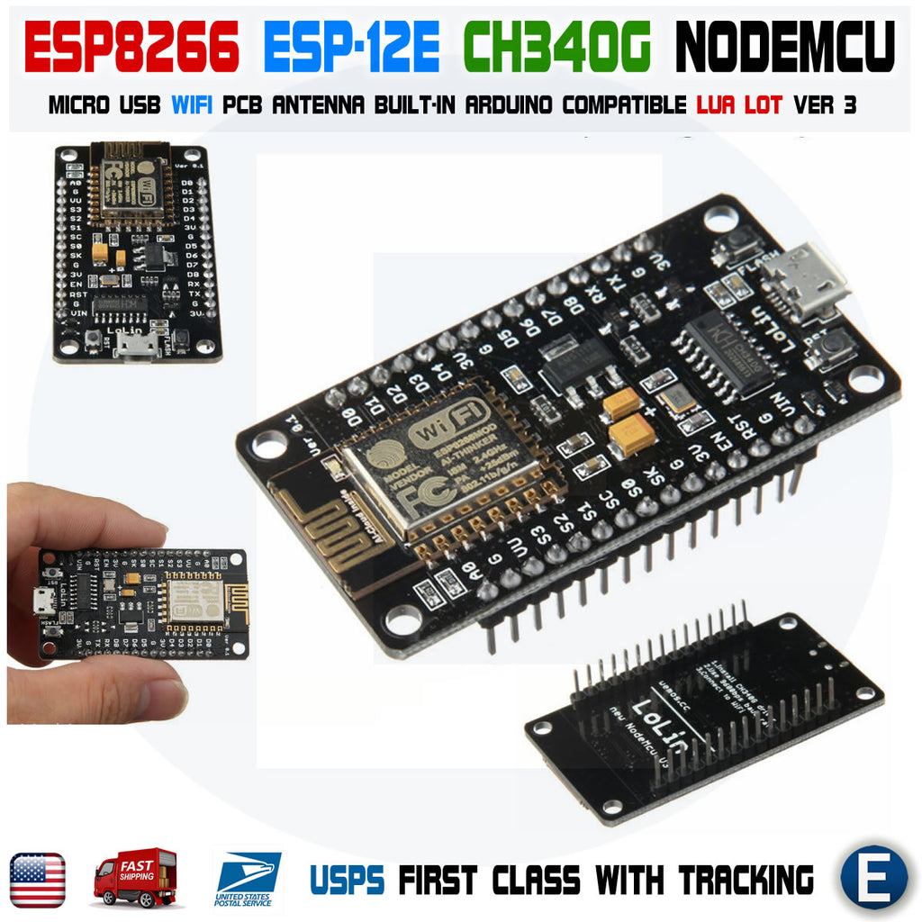NodeMCU ESP-12E ESP8266 WiFi LUA IoT CH340G V3 New Version Arduino Compatible - eElectronicParts