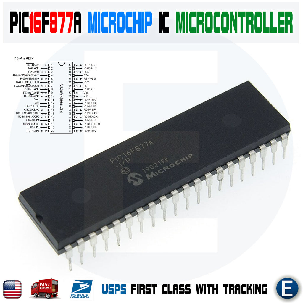 PIC16F877A PIC16F877A-I/P 8-bit Microchip Microcontroller IC Integrated Circuit DIP-40