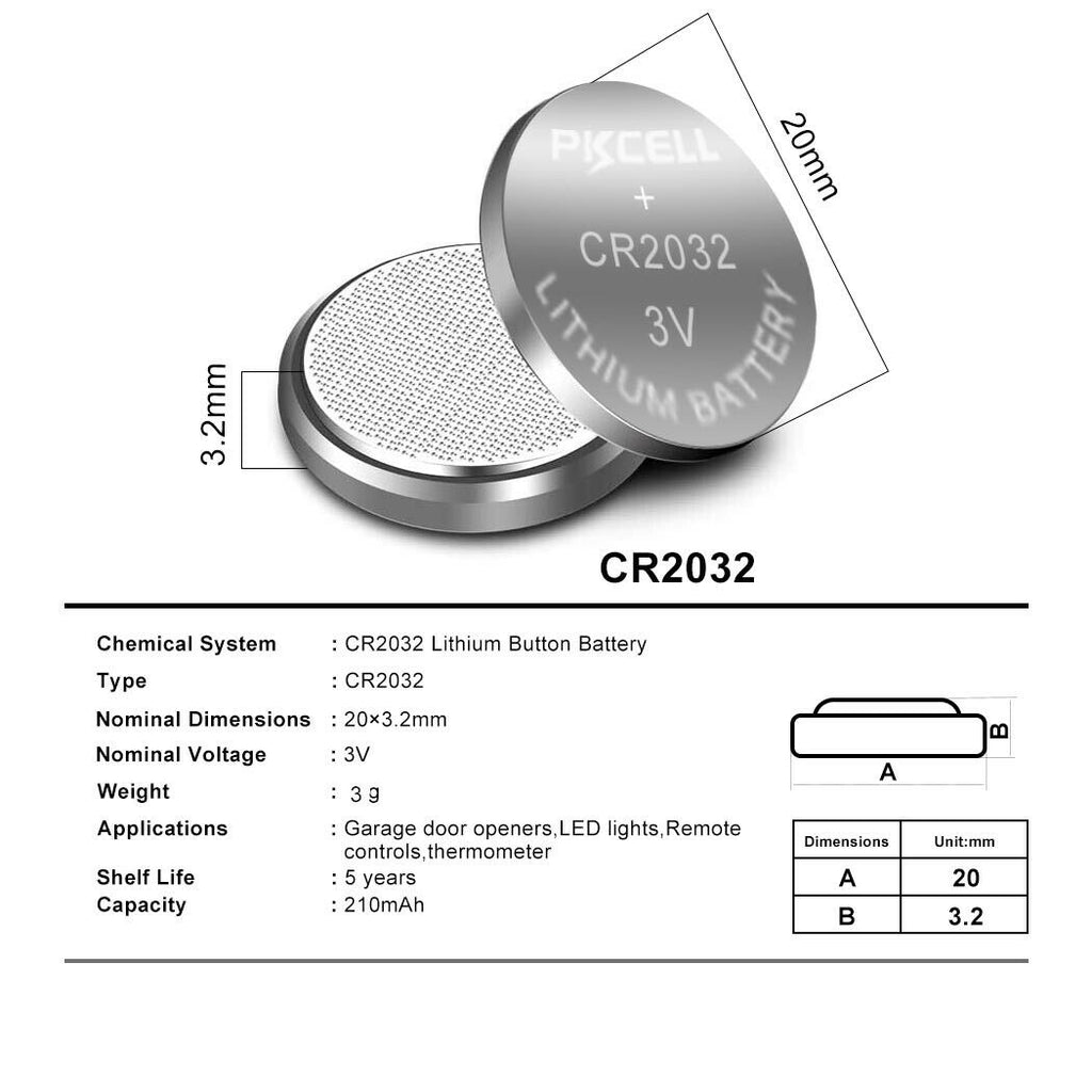 10pcs CR2032 2032 3V Li-ion Battery Lithium Button Cell Long Lasting Batteries ECR2032 PKCELL