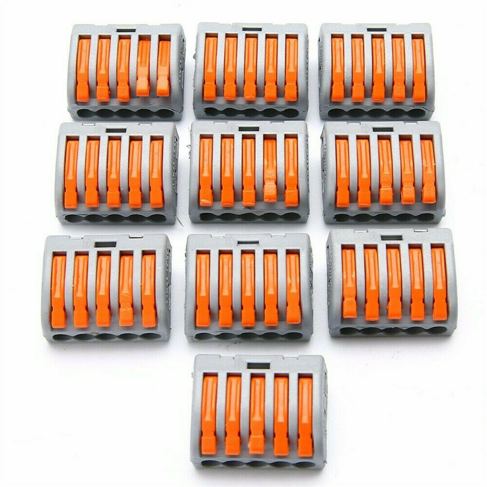 10pcs PCT-215 Spring Lever Terminal Block Electric Cable Wire Connector 5 Way