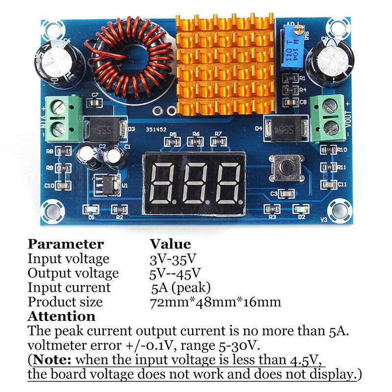 XH-M411 DC-DC Boost Adjustable Step Up Converter 5V-45V Power