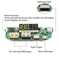LED Dual USB 5V 2.4A Micro/Type-C USB Mobile Power Bank 18650 Charging Module