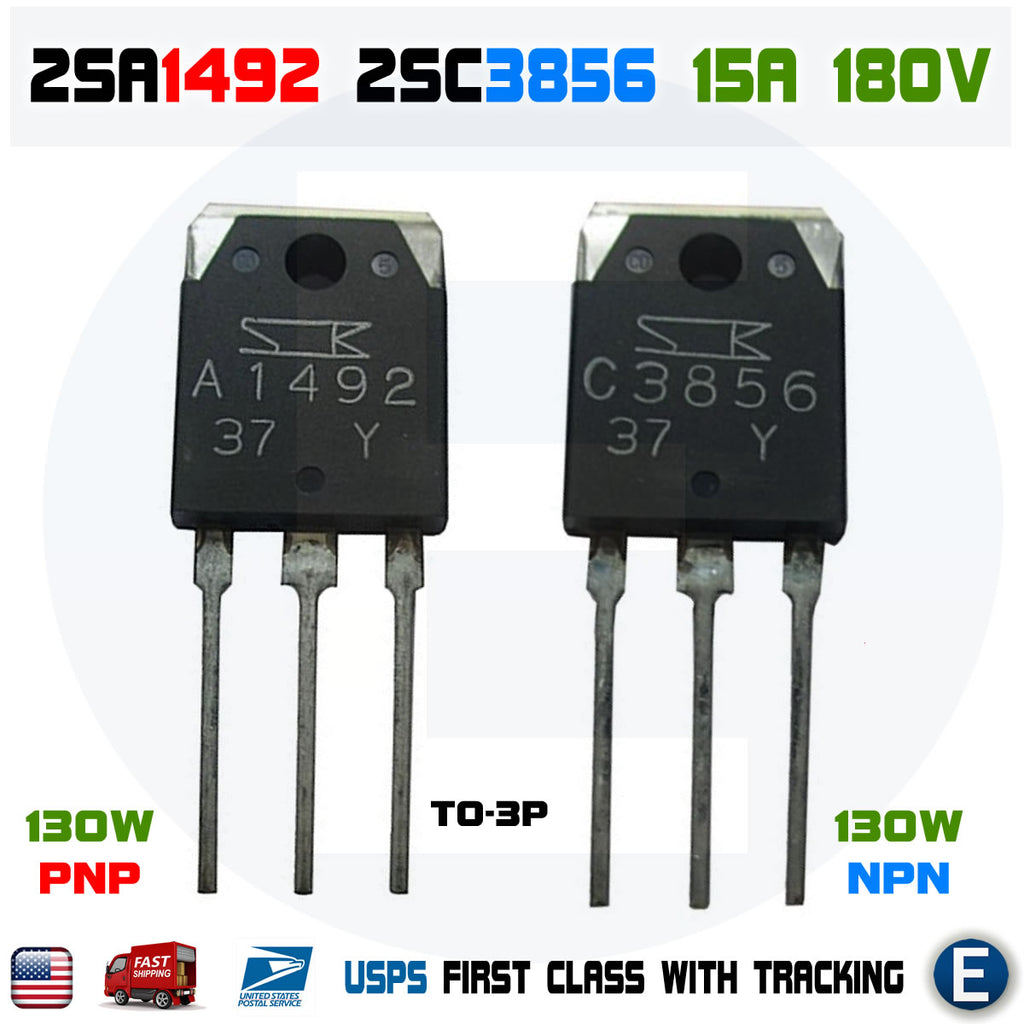 SA1492-Y + 2SC3856-Y Transistors Pair A1492/C3856 NPN+PNP TO-3P 4A 180V