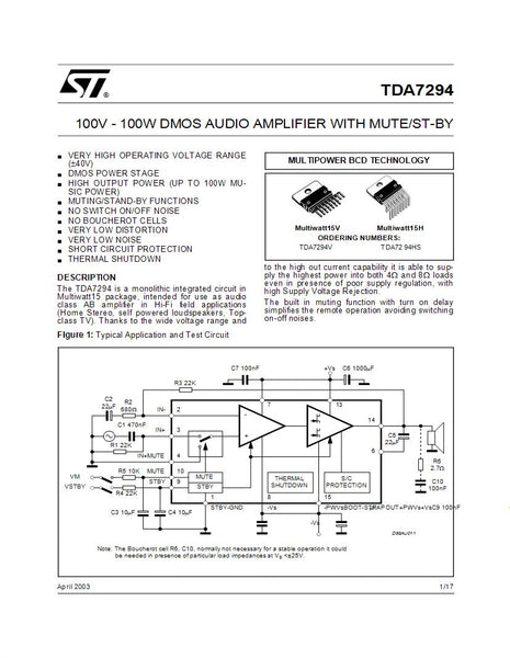 TDA7294 TDA 7294 IC Audio Amplifier Chip Original ST HiFi 100W 40V ...