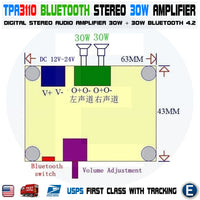 TPA3110 Amplifier Board 30W+30W Stereo Class D Power Bluetooth 4.2 8-25V