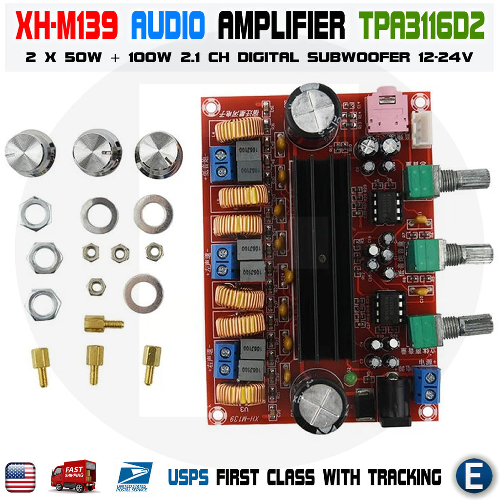 XH-M139 Amplifier Board TPA3116D2 50Wx2+100W 2.1 Channel Digital Subwoofer 12-24V - eElectronicParts