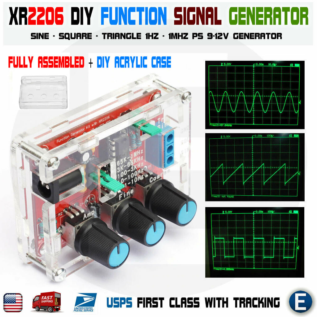 XR2206 Function Signal Generator  Welded Assembled Kit Sine Output 1HZ-1MHZ + DIY acrylic case
